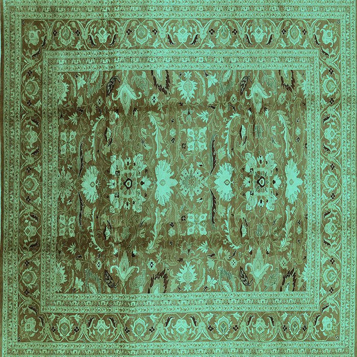 Square Oriental Turquoise Traditional Rug, urb1055turq