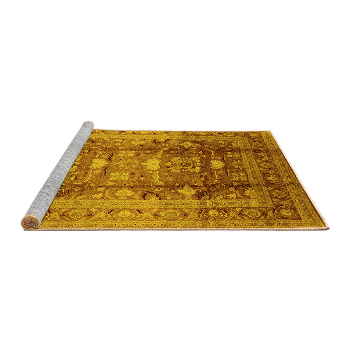 Sideview of Machine Washable Oriental Yellow Traditional Rug, wshurb1055yw