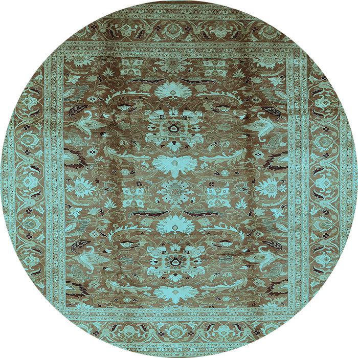 Round Machine Washable Oriental Light Blue Traditional Rug, wshurb1055lblu