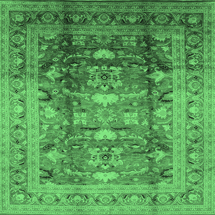 Square Oriental Emerald Green Traditional Rug, urb1055emgrn
