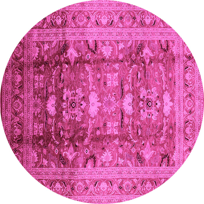 Round Machine Washable Oriental Pink Traditional Rug, wshurb1055pnk