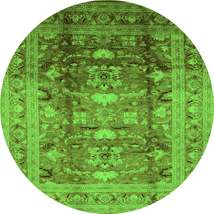 Round Machine Washable Oriental Green Traditional Area Rugs, wshurb1055grn