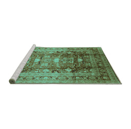 Sideview of Machine Washable Oriental Turquoise Traditional Area Rugs, wshurb1055turq