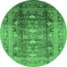 Round Machine Washable Oriental Emerald Green Traditional Area Rugs, wshurb1055emgrn