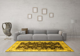 Machine Washable Oriental Yellow Traditional Rug in a Living Room, wshurb1056yw