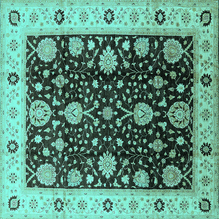 Square Machine Washable Oriental Turquoise Traditional Area Rugs, wshurb1056turq