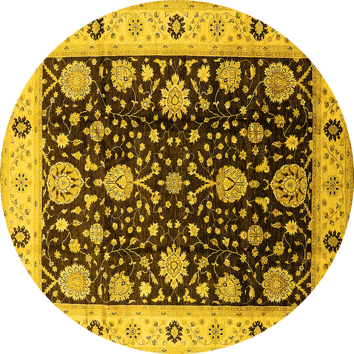 Round Machine Washable Oriental Yellow Traditional Rug, wshurb1056yw