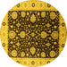 Round Machine Washable Oriental Yellow Traditional Rug, wshurb1056yw