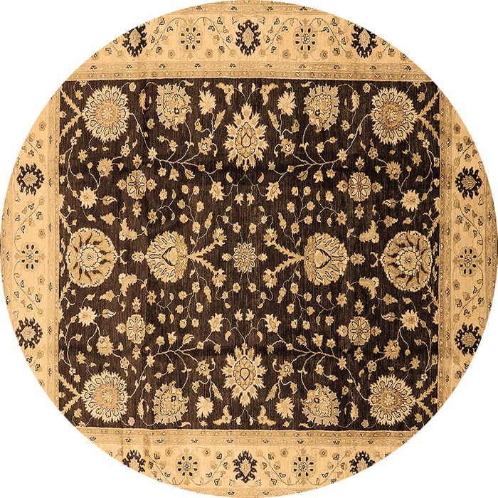 Round Machine Washable Oriental Brown Traditional Rug, wshurb1056brn