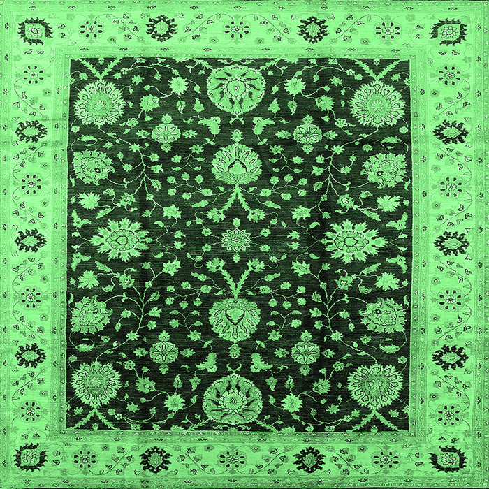 Square Machine Washable Oriental Emerald Green Traditional Area Rugs, wshurb1056emgrn