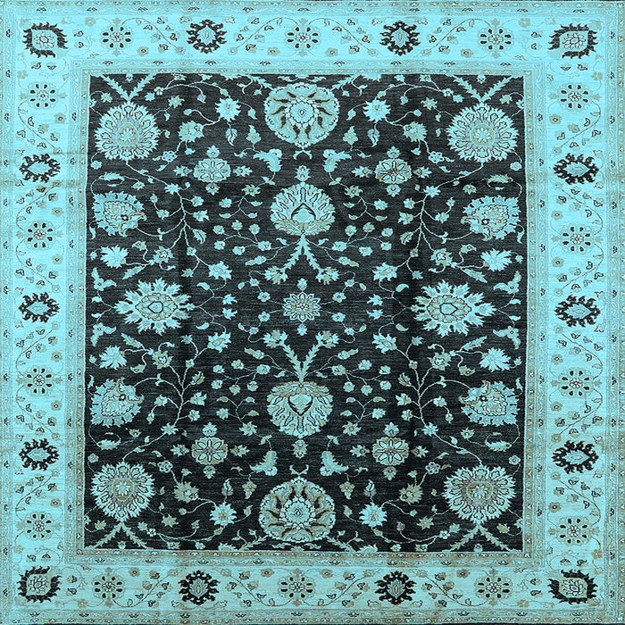Square Machine Washable Oriental Light Blue Traditional Rug, wshurb1056lblu