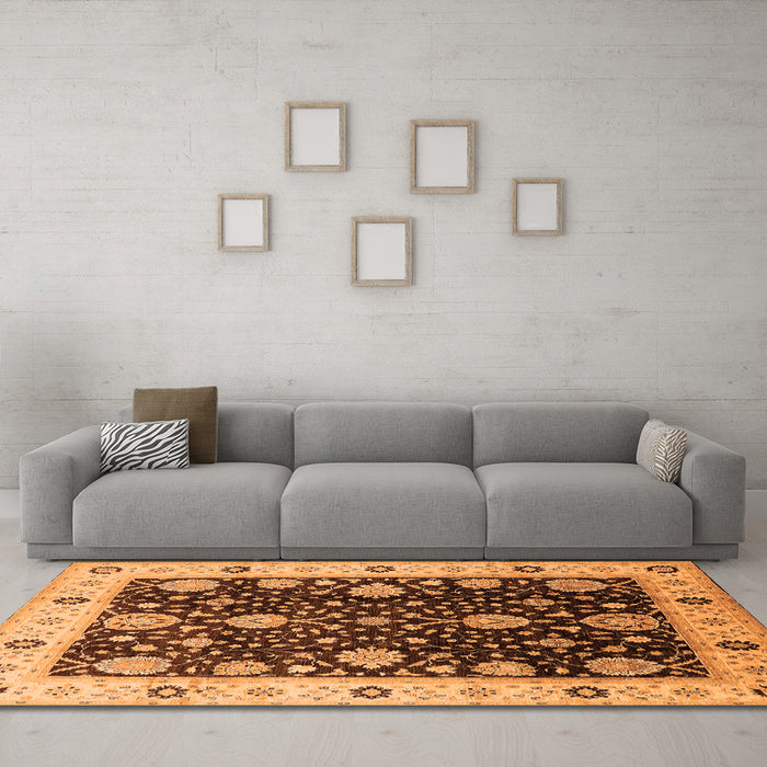 Machine Washable Oriental Orange Traditional Area Rugs in a Living Room, wshurb1056org