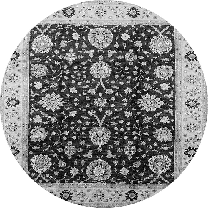 Round Machine Washable Oriental Gray Traditional Rug, wshurb1056gry
