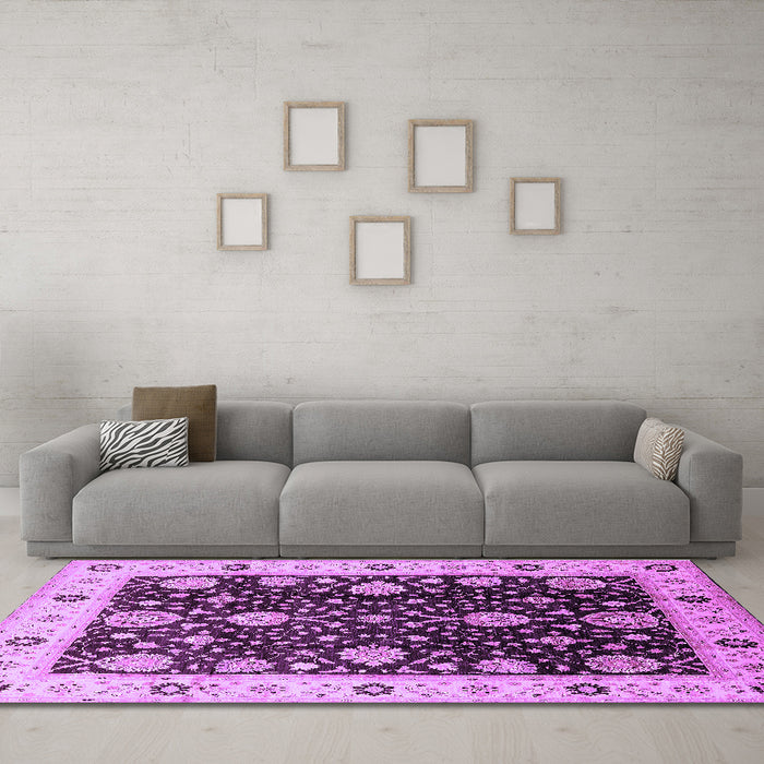 Machine Washable Oriental Purple Traditional Area Rugs in a Living Room, wshurb1056pur