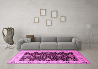 Machine Washable Oriental Pink Traditional Rug, wshurb1056pnk