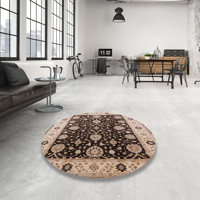 Round Machine Washable Industrial Modern Bakers Brown Rug in a Office, wshurb1056