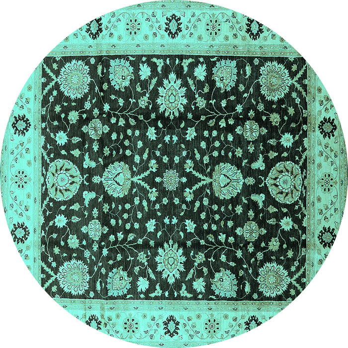 Round Oriental Turquoise Traditional Rug, urb1056turq