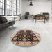 Round Mid-Century Modern Bakers Brown Oriental Rug in a Office, urb1056