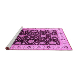 Sideview of Machine Washable Oriental Pink Traditional Rug, wshurb1056pnk