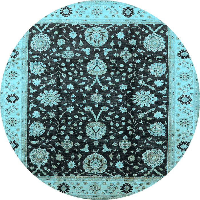 Round Machine Washable Oriental Light Blue Traditional Rug, wshurb1056lblu