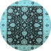 Round Machine Washable Oriental Light Blue Traditional Rug, wshurb1056lblu