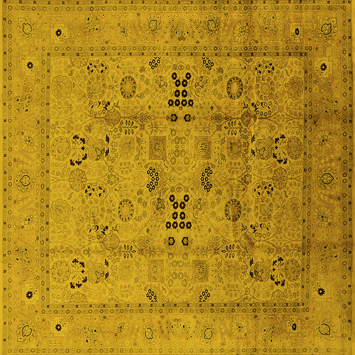 Square Machine Washable Oriental Yellow Traditional Rug, wshurb1057yw