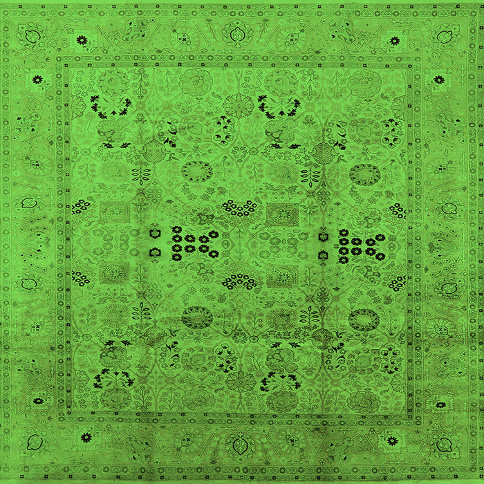 Square Machine Washable Oriental Green Traditional Area Rugs, wshurb1057grn