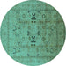 Round Oriental Turquoise Traditional Rug, urb1057turq