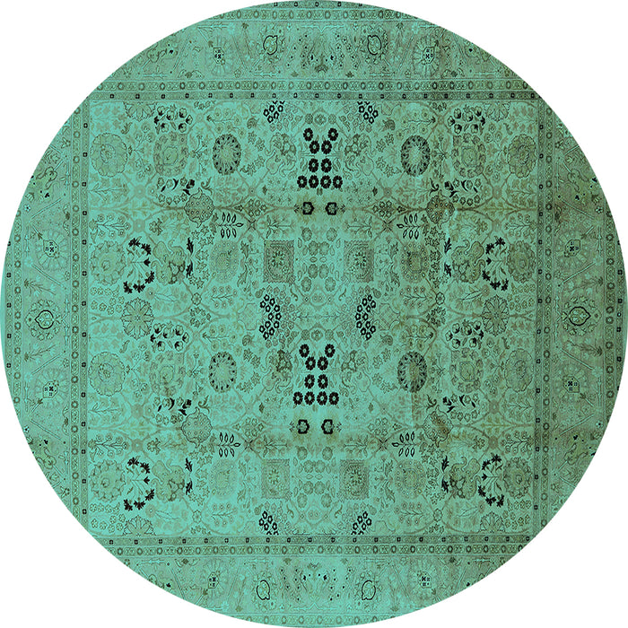Round Machine Washable Oriental Turquoise Traditional Area Rugs, wshurb1057turq
