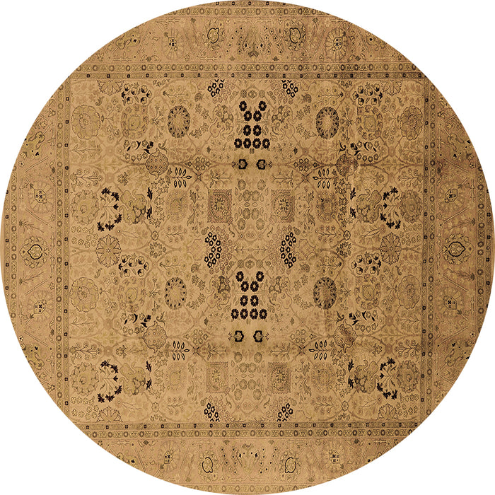 Round Machine Washable Oriental Brown Traditional Rug, wshurb1057brn