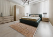 Mid-Century Modern Light Brown Oriental Rug in a Bedroom, urb1057