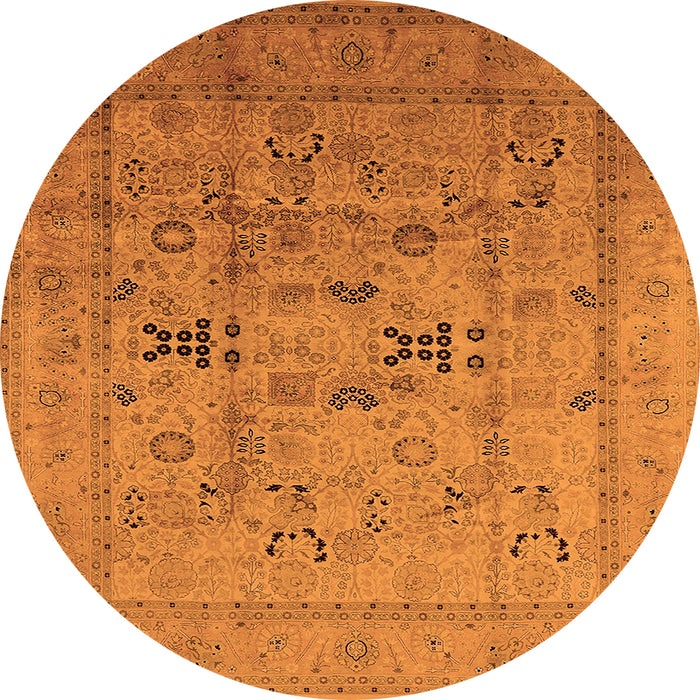 Round Machine Washable Oriental Orange Traditional Area Rugs, wshurb1057org