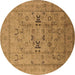 Round Oriental Brown Traditional Rug, urb1057brn