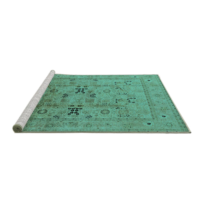 Sideview of Machine Washable Oriental Turquoise Traditional Area Rugs, wshurb1057turq