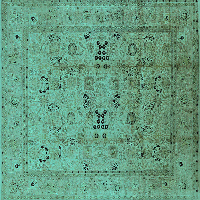 Square Machine Washable Oriental Turquoise Traditional Area Rugs, wshurb1057turq