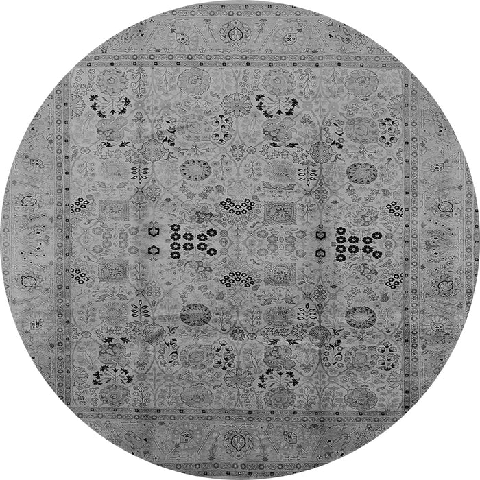 Round Machine Washable Oriental Gray Traditional Rug, wshurb1057gry