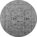 Round Machine Washable Oriental Gray Traditional Rug, wshurb1057gry