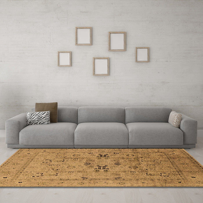 Machine Washable Oriental Brown Traditional Rug in a Living Room,, wshurb1057brn