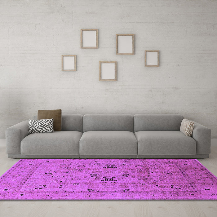 Machine Washable Oriental Purple Traditional Area Rugs in a Living Room, wshurb1057pur