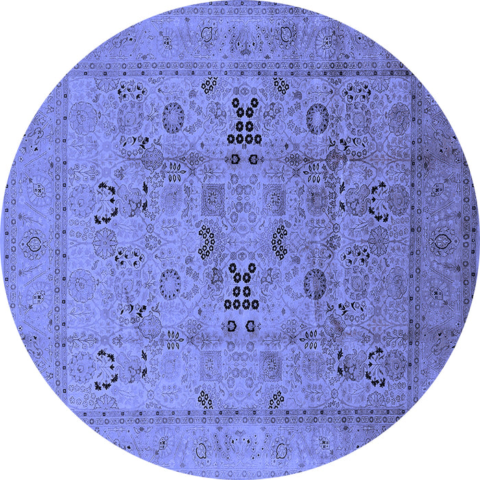 Round Machine Washable Oriental Blue Traditional Rug, wshurb1057blu