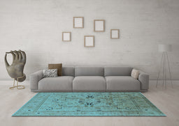 Machine Washable Oriental Light Blue Traditional Rug in a Living Room, wshurb1057lblu