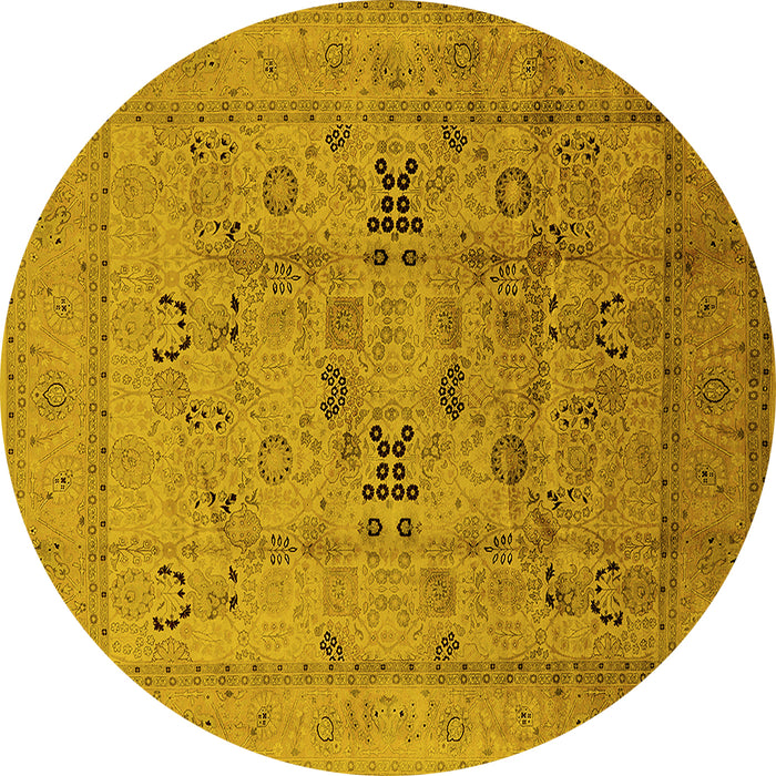 Round Oriental Yellow Traditional Rug, urb1057yw
