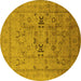Round Machine Washable Oriental Yellow Traditional Rug, wshurb1057yw