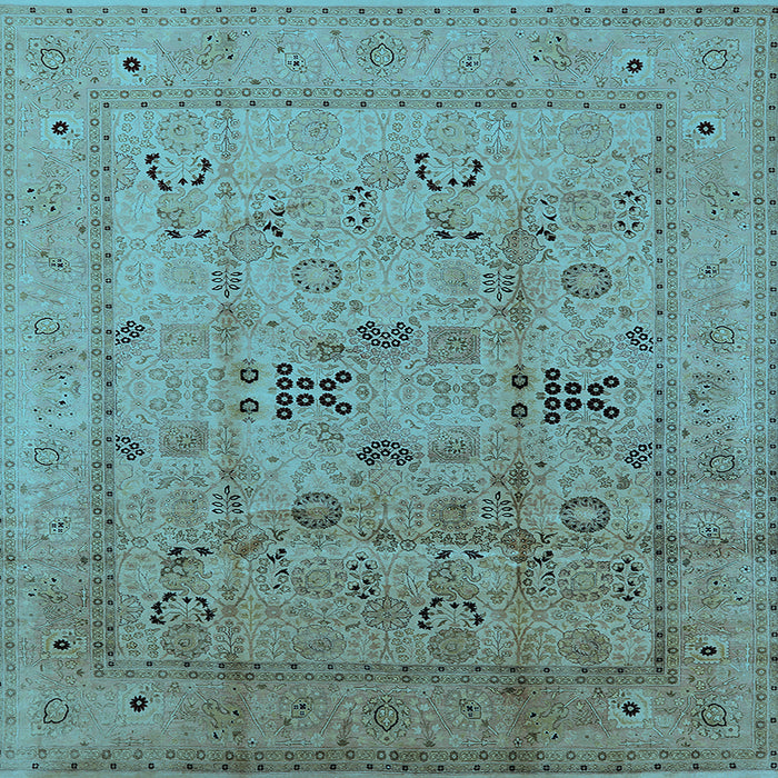 Square Machine Washable Oriental Light Blue Traditional Rug, wshurb1057lblu