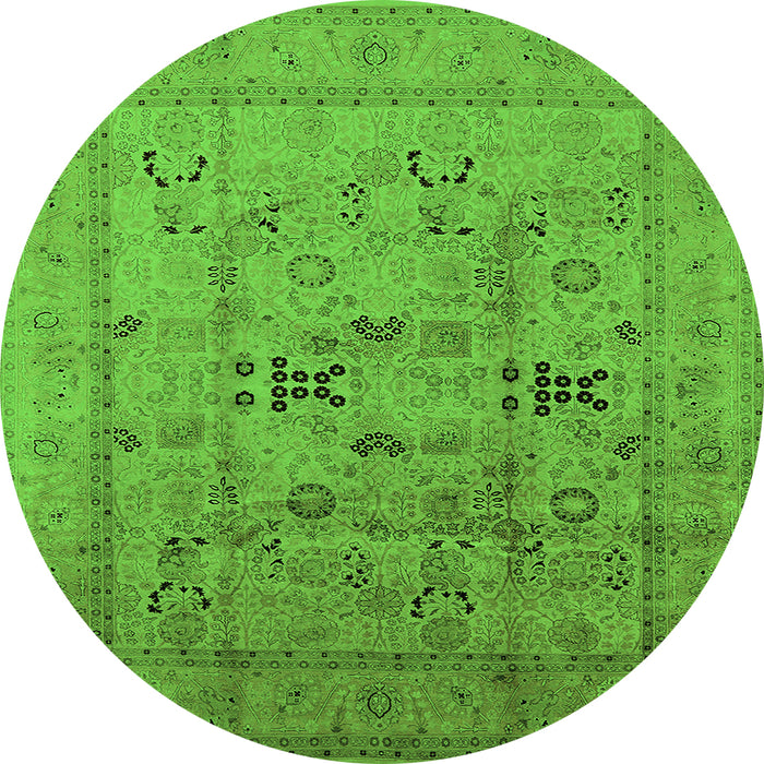 Round Machine Washable Oriental Green Traditional Area Rugs, wshurb1057grn