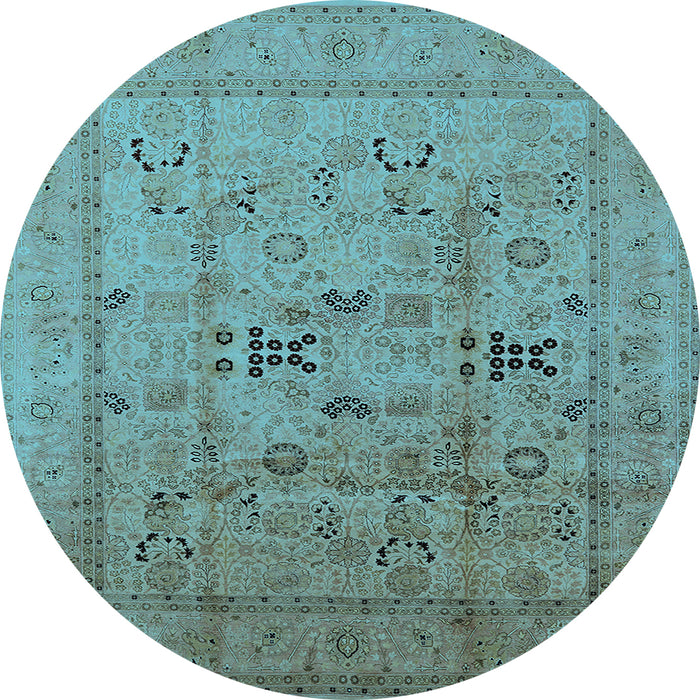 Round Machine Washable Oriental Light Blue Traditional Rug, wshurb1057lblu