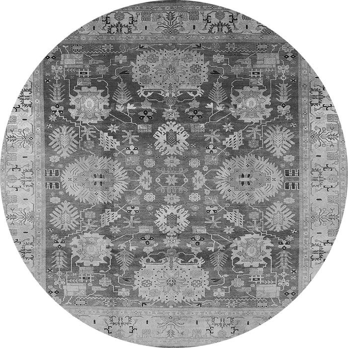 Round Machine Washable Oriental Gray Traditional Rug, wshurb1058gry