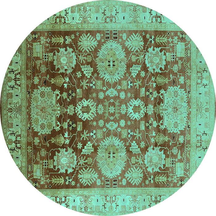 Round Machine Washable Oriental Turquoise Traditional Area Rugs, wshurb1058turq
