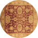 Round Machine Washable Oriental Brown Traditional Rug, wshurb1058brn