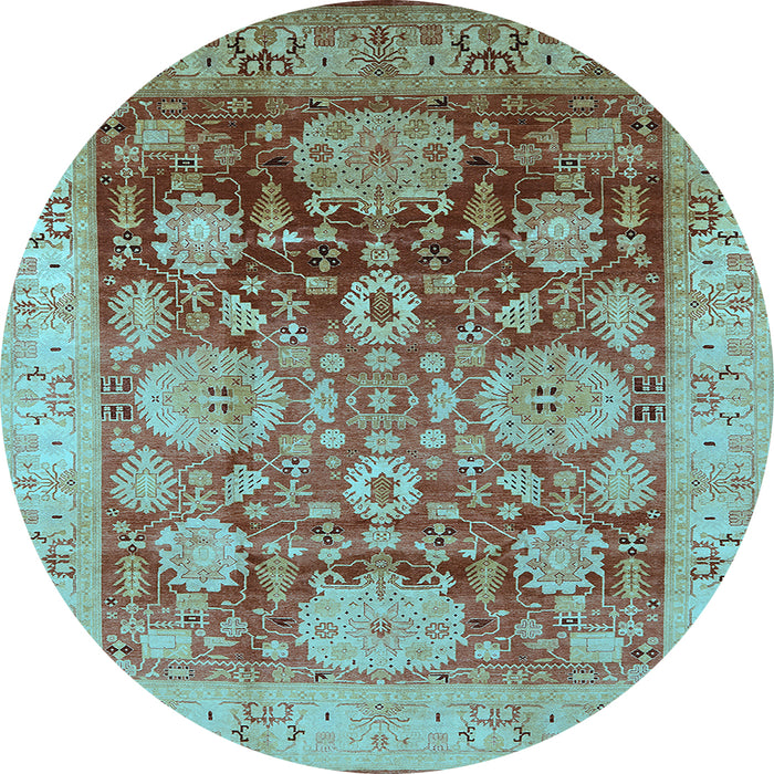 Round Machine Washable Oriental Light Blue Traditional Rug, wshurb1058lblu